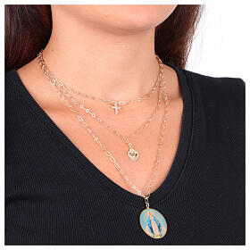 Multilayer gold plated brass necklace by Amen with Our Lady of Medjugorje medal