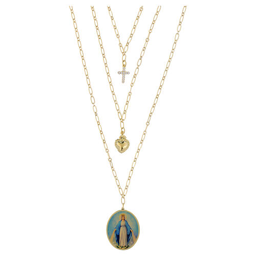 Multilayer gold plated brass necklace by Amen with Our Lady of Medjugorje medal 1