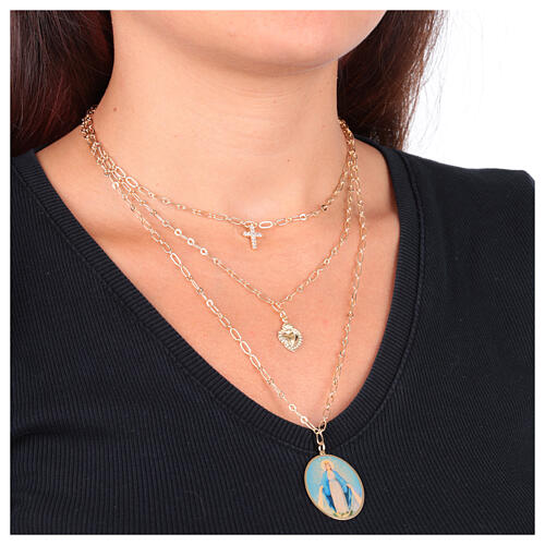 Multilayer gold plated brass necklace by Amen with Our Lady of Medjugorje medal 2