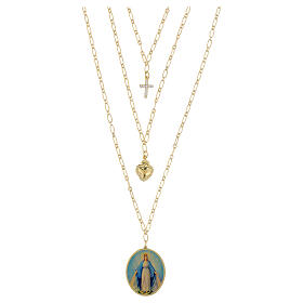 Collar de varias capas de latón dorado Amen Virgen de Medjugorje