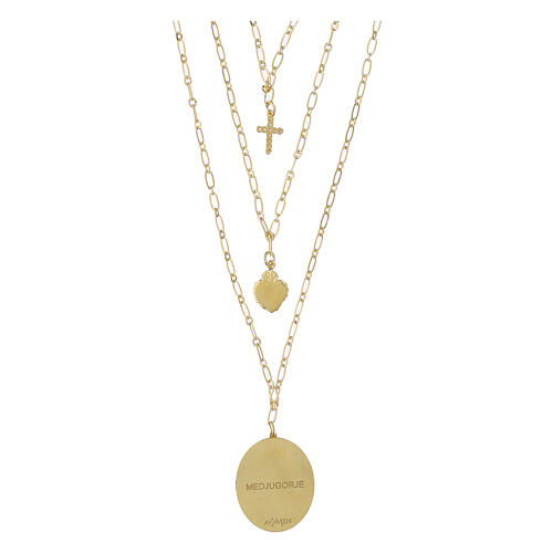 Collar de varias capas de latón dorado Amen Virgen de Medjugorje 3