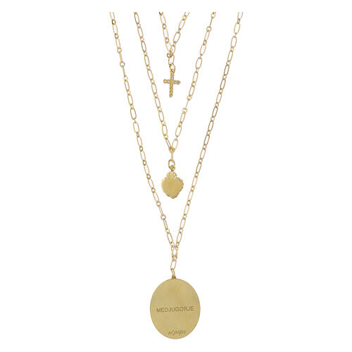 Colar multicamadas em latão dourado Amen Nossa Senhora de Medjugorje 2