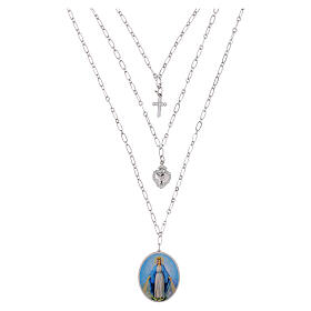 Collar Amen Virgen de Medjugorje con varias cadenas de latón rodiado