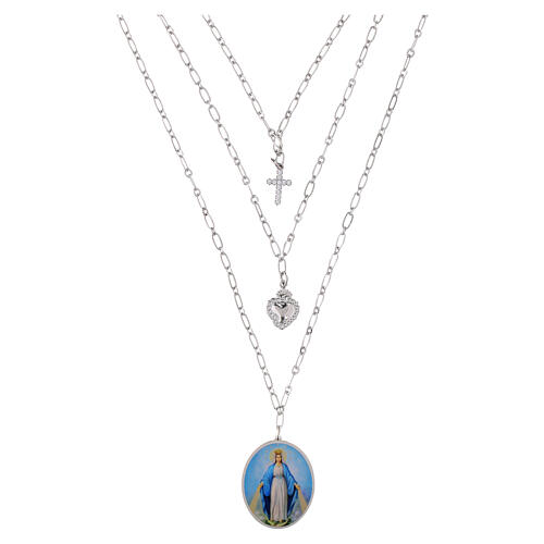 Collar Amen Virgen de Medjugorje con varias cadenas de latón rodiado 1