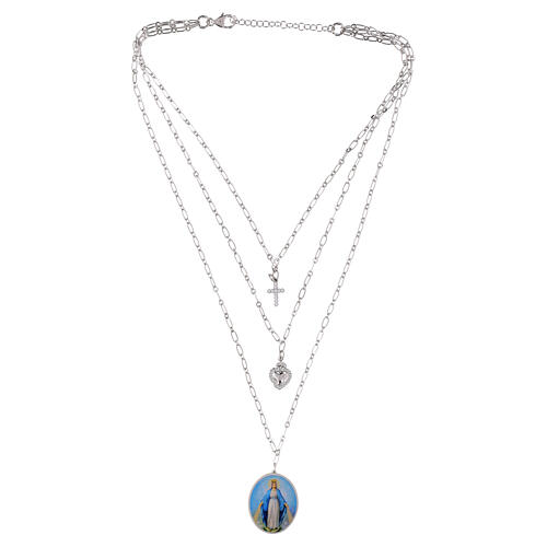 Collar Amen Virgen de Medjugorje con varias cadenas de latón rodiado 4