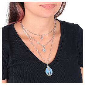 Collier Amen Notre-Dame de Medjugorje triple chaîne en laiton rhodié