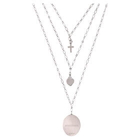 Colar Amen Nossa Senhora de Medjugorje multicamada em latão rodinado