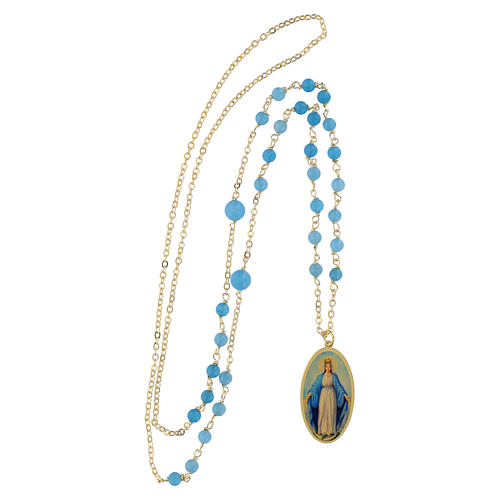 Brass necklace by Amen with light blue angelite and Our Lady of Medjugorje medal 4