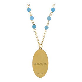 Colar em latão dourado Amen com angelita azul-celeste Nossa Senhora de Medjugorje