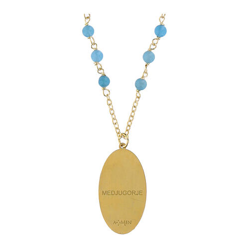 Gold-plated brass necklace Amen with celestial angelite Our Lady of Medjugorje 3