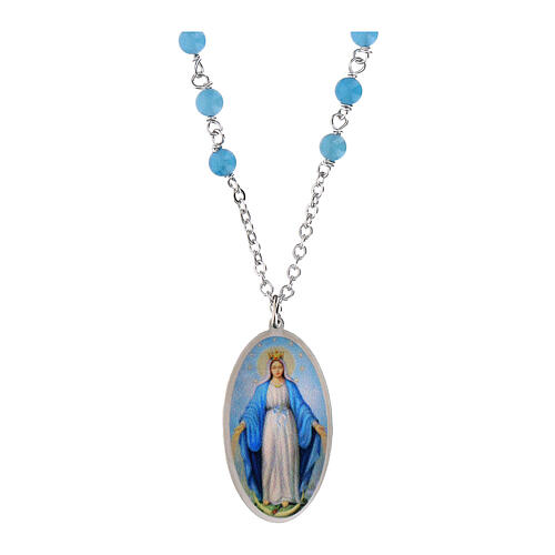 Collar Virgen de Medjugorje de latón rodiado con angelita celeste Amén 1