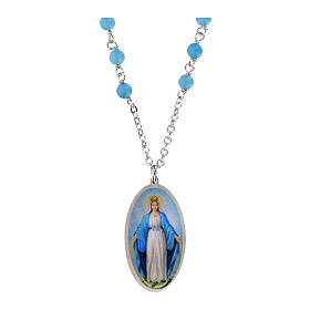 Collier Notre-Dame de Medjugorje en laiton rhodié avec angélite bleu ciel Amen