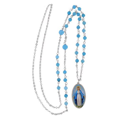 Collana Madonna di Medjugorje in ottone rodiato con angelite celeste Amen 4