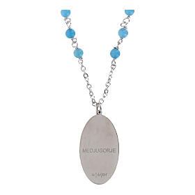 Colar Nossa Senhora de Medjugorje em latão rodinado com angelita azul-celeste Amen