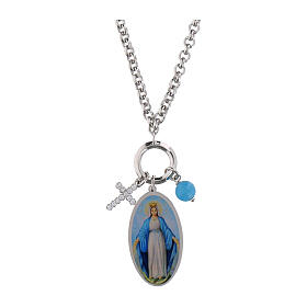 Collar Amen de latón rodiado con angelita celeste y zircone blancos Virgen de Medjugorje