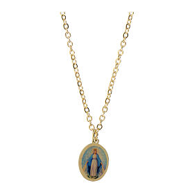 Collar gargantilla Amen de latón dorado Virgen de Medjugorje Amen