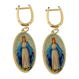 Pendientes colgantes Amen Virgen de Medjugorje de latón dorado