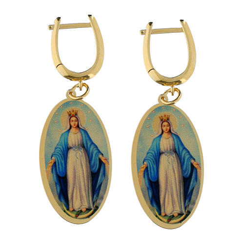 Pendientes colgantes Amen Virgen de Medjugorje de latón dorado 1