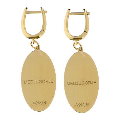 Pendientes colgantes Amen Virgen de Medjugorje de latón dorado 2