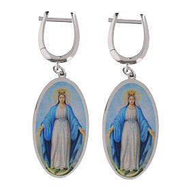 Pendientes colgantes de latón rodiado Virgen de Medjugorje Amen