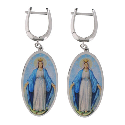 Pendientes colgantes de latón rodiado Virgen de Medjugorje Amen 1