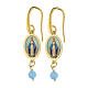 AMEN brass dangling earrings with light blue angelite bead, Our Lady of Medjugorje s1