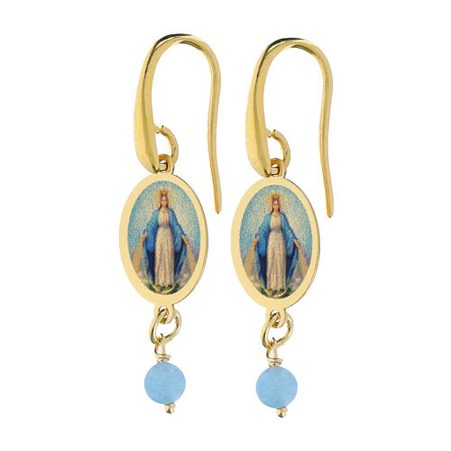 Pendientes colgantes de latón dorado con angelita celeste Amen Virgen de Medjugorje 1