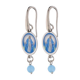 Pendientes Amen con angelita celeste de latón rodiado Virgen de Medjugorje