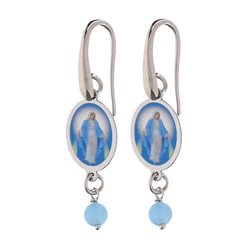 Pendientes Amen con angelita celeste de latón rodiado Virgen de Medjugorje 1