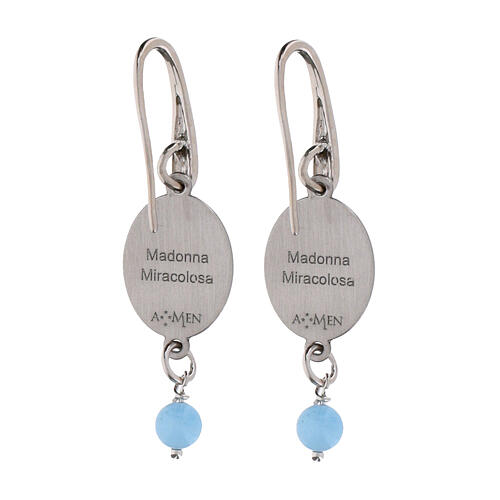 Amen Dangling Earrings with Celestial Blue Angelite in Rhodium-Plated Brass Madonna of Medjugorje 2