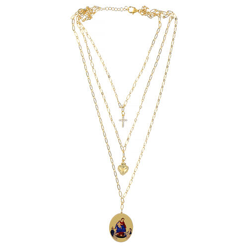 Our Lady of Pompeii necklace in gold-plated brass with white zircons, Amen 4