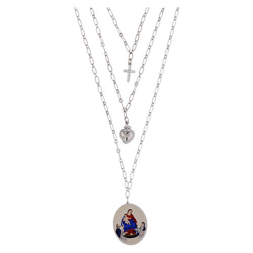 Collar de latón rodiado Amen con zircones blancos Virgen de Pompeya 1