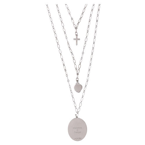 Collar de latón rodiado Amen con zircones blancos Virgen de Pompeya 3