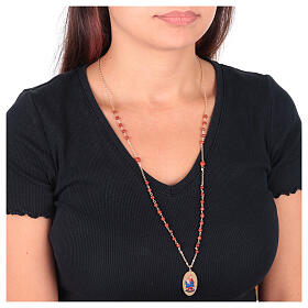 Gold-plated brass necklace by Amen with red jasper beads, Virgin of the Rosary of Pompeii