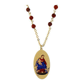 Collier en laiton doré Amen avec jaspe rouge Notre-Dame du Rosaire de Pompéi