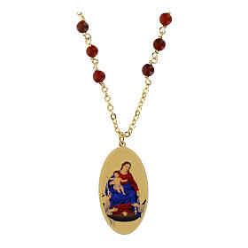 Colar de latão dourado Amen com jaspe vermelho Nossa Senhora do Rosário de Pompéia