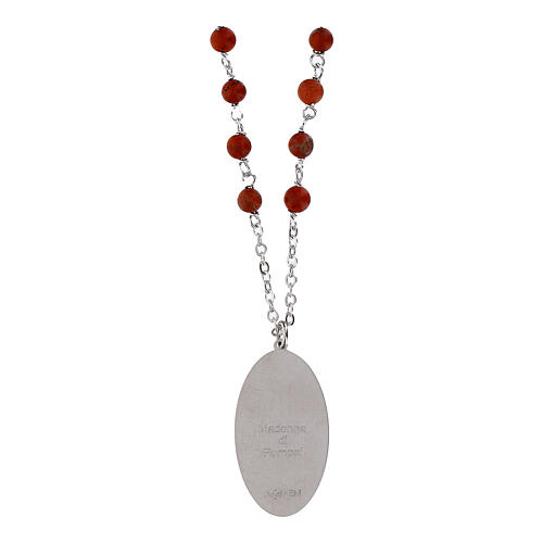 Virgin of the Rosary of Pompeii brass rhodium-plated necklace with red jasper by Amen 3