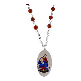 Naszyjnik Madonna z Pompei z rodowanego mosiądzu z czerwonym jaspisem, Amen