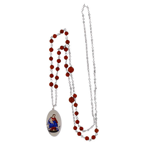 Colar Nossa Senhora de Pompéia em latão rodinado com jaspe vermelho Amen 3