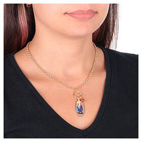 Gold-plated brass necklace with red jasper and white zircons, Virgin of the Rosary of Pompeii, Amen
