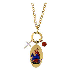 Collar de latón dorado con jaspe rojo y zircones blancos Virgen de Pompeya Amen