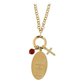Collar de latón dorado con jaspe rojo y zircones blancos Virgen de Pompeya Amen