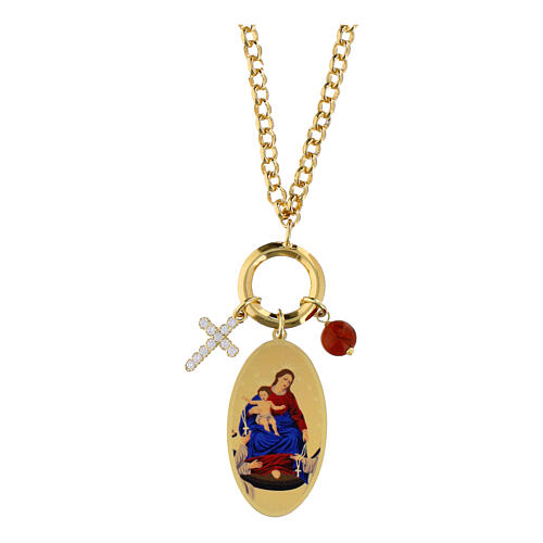 Collar de latón dorado con jaspe rojo y zircones blancos Virgen de Pompeya Amen 1