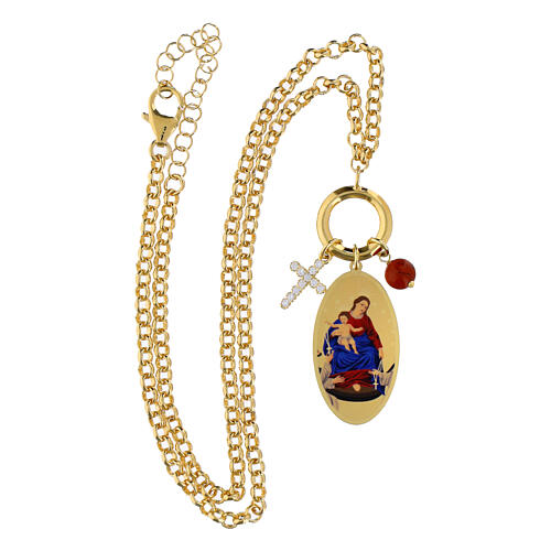 Collar de latón dorado con jaspe rojo y zircones blancos Virgen de Pompeya Amen 3