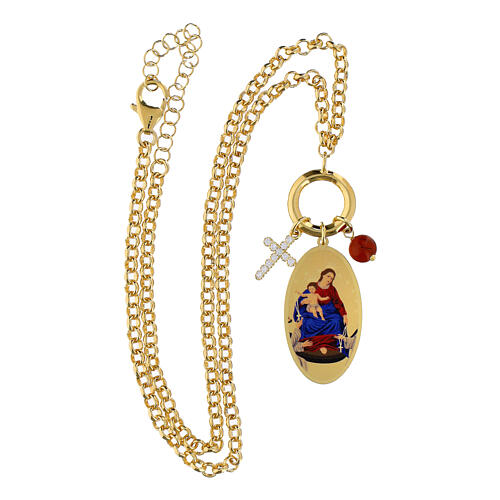 Collier en laiton doré avec jaspe rouge et zircons blancs Notre-Dame de Pompéi Amen 4