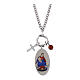 Rhodium-plated brass necklace Amen with red jasper and white zircons, Virgin of the Rosary of Pompeii s1