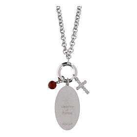 Collar de latón rodiado Amen con jaspe rojo y zircones blancos Virgen de Pompeya