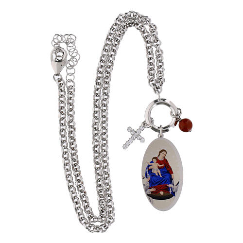 Collar de latón rodiado Amen con jaspe rojo y zircones blancos Virgen de Pompeya 3