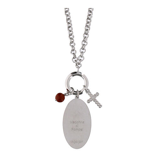 Collar de latón rodiado Amen con jaspe rojo y zircones blancos Virgen de Pompeya 3