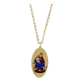 Collar de latón dorado Amen con medalla ovalada de la Virgen de Pompeya